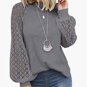 Miholl Grey Laced Sleeves Thermal Print Blouse Size Medium